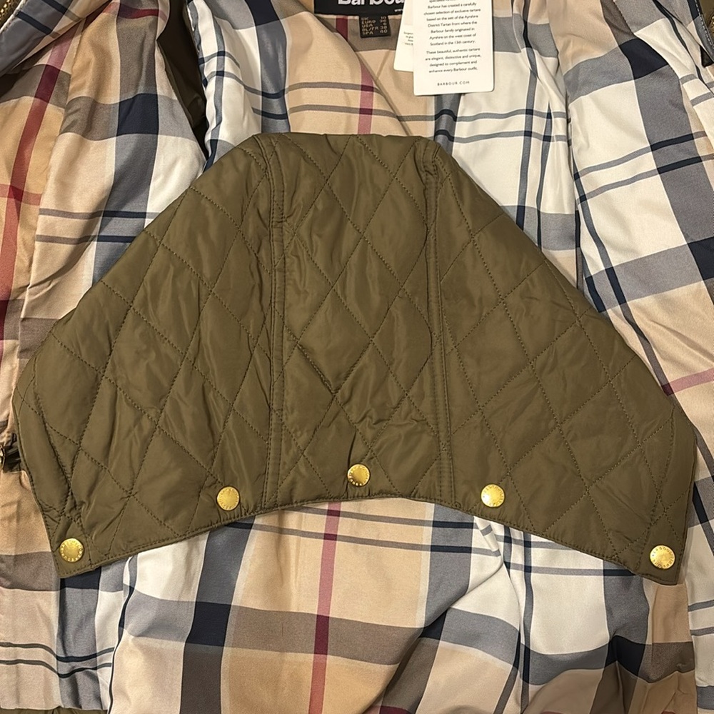 BNWT Barbour Millfire tartan quilted jacket in olive / hessian - size US 6 UK 10 - Picture 10 of 12